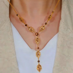 14K Gold-Plated Diamond-Studded Brown Leaf Necklace - beautiful Brown Leaf Necklace