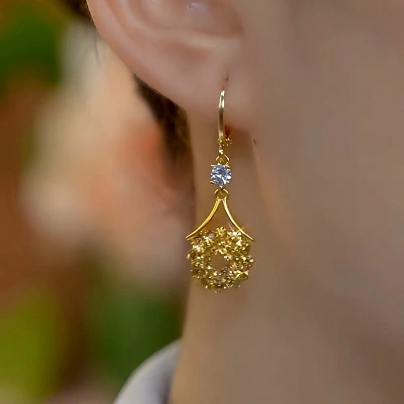 14K Gold-Plated Diamond-Studded Brown Water Drop Tassel Earrings - elegant Water Drop Tassel Earrings