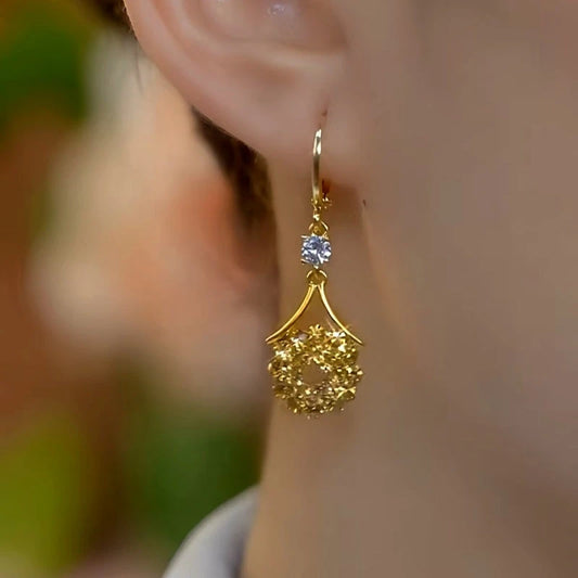 14K Gold-Plated Diamond-Studded Brown Water Drop Tassel Earrings - elegant Water Drop Tassel Earrings
