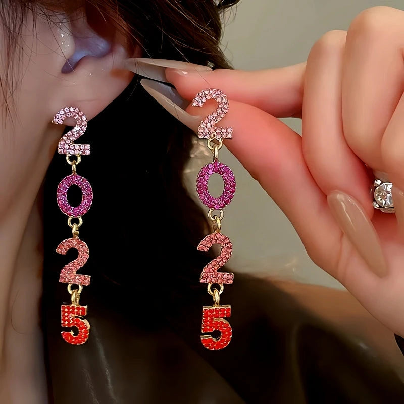 14K Gold-Plated Diamond 2025 Digital Earrings - elegant 2025 Earrings