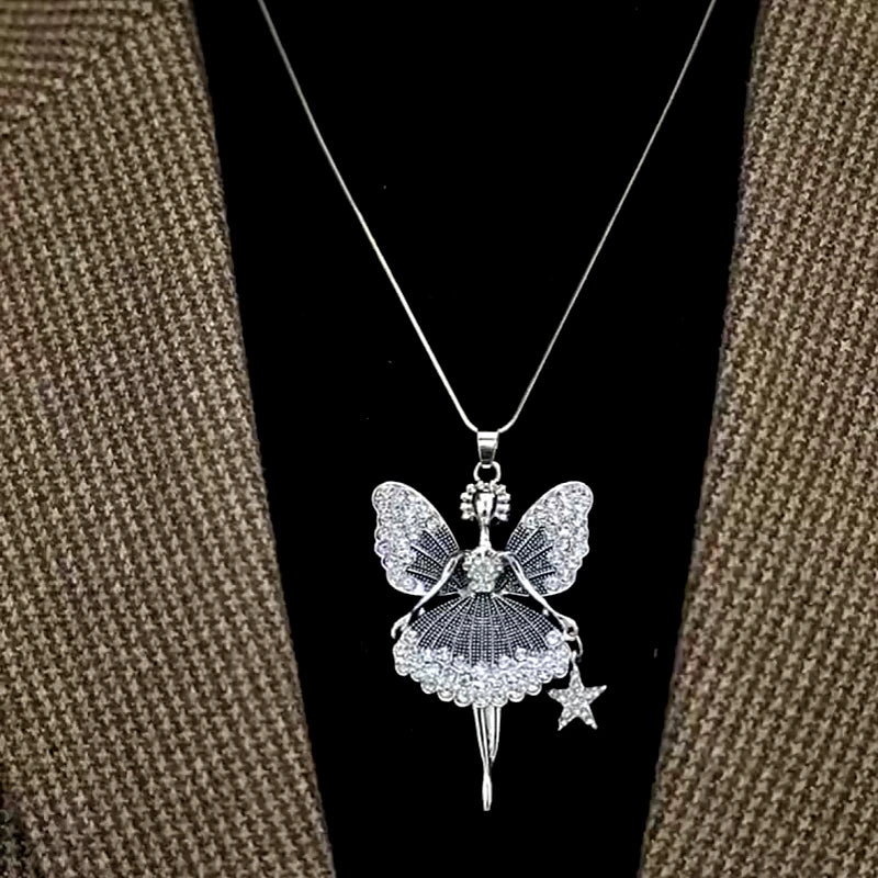 14K Gold-Plated Diamond Angel Girl Sweater Chain Necklace - beautiful Angel Sweater Necklace