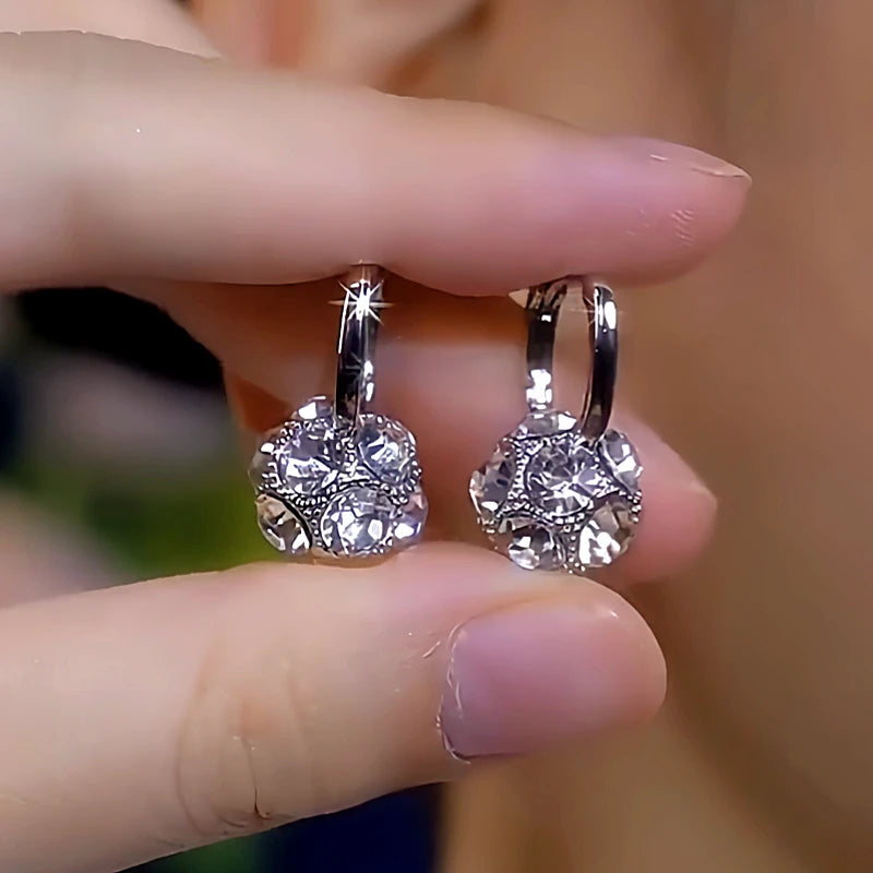 14K Gold-Plated Diamond Ball Earrings - elegant Silver Diamond Ball Earrings