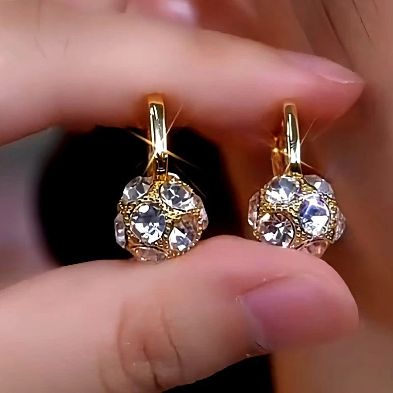 14K Gold-Plated Diamond Ball Earrings - elegant Golden Diamond Ball Earrings