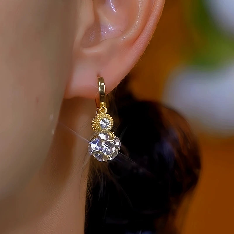 Close-up detail of the sparkling zircons and plating on the Diamond Bead Earrings