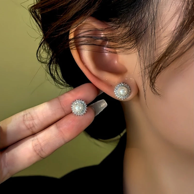 14K Gold-Plated Diamond Bead Stud Earrings - elegant Diamond Bead Studs