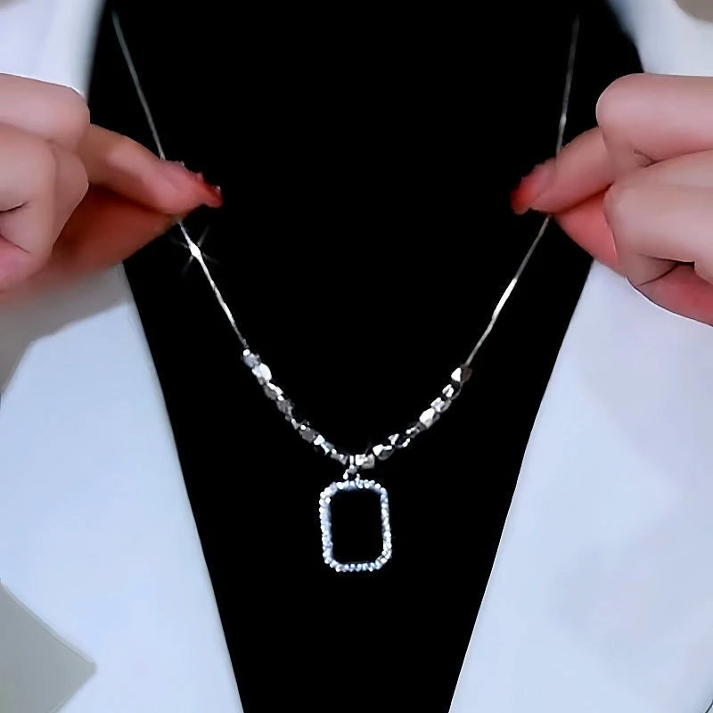 14K Gold-Plated Diamond Black Square Necklace - beautiful Black Square Necklace