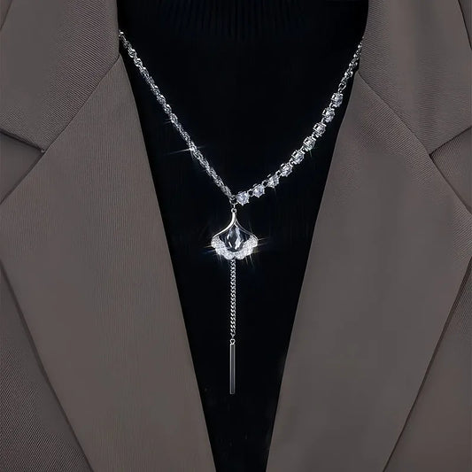 14K Gold-Plated Diamond Crystal Ginkgo Leaf Necklace - beautiful Ginkgo Leaf Necklace