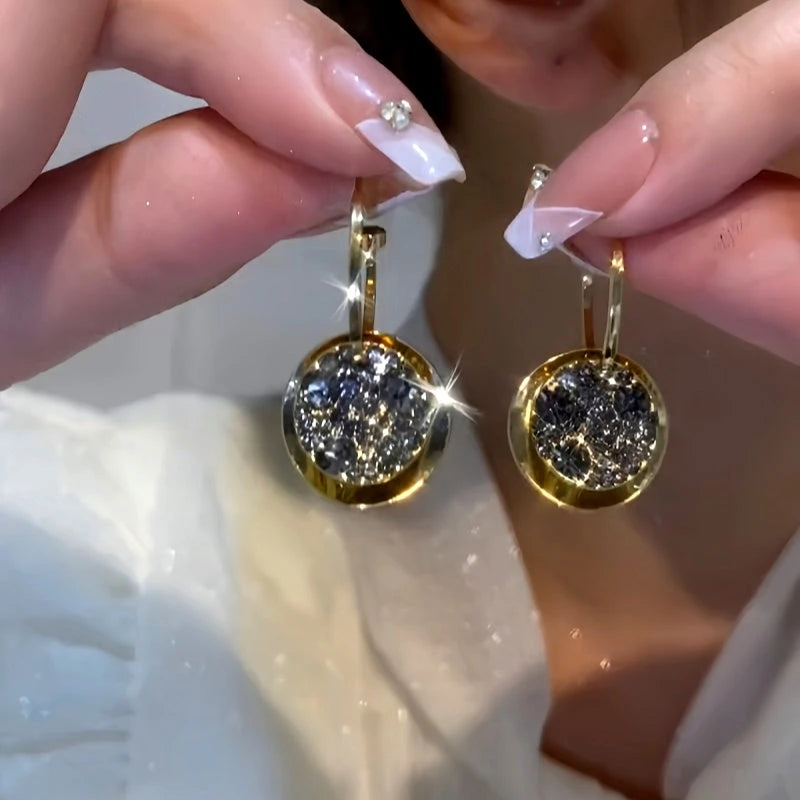 14K Gold-Plated Diamond Disc Earrings - elegant Diamond Disc Earrings