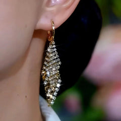 Close-up detail of the sparkling zircons and plating on the Double Layer Earrings