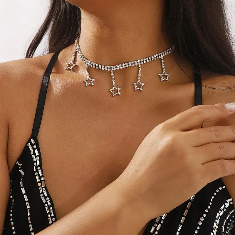 14K Gold-Plated Diamond Five-Pointed Star Necklace - beautiful Five-Pointed Star Necklace