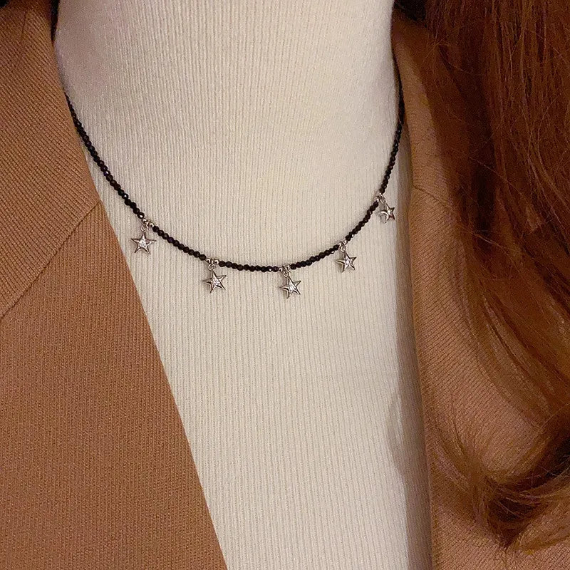 14K Gold-Plated Diamond Five-Star Clavicle Chain Necklace - beautiful Five Star Necklace