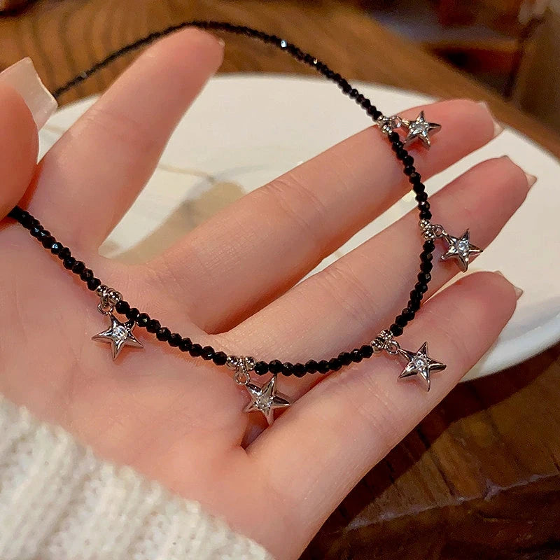 Detailed view of the 14K Gold-Plated Diamond Five-Star Clavicle Chain Necklace chain and pendant