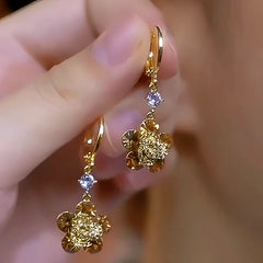 14K Gold-Plated Diamond Flower Earrings - elegant Golden Flower Earrings