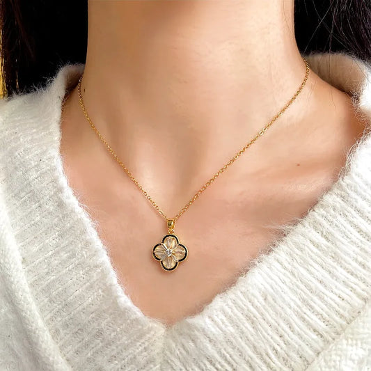 14K Gold-Plated Diamond Four-Leaf Flower Necklaces - beautiful Four-Leaf Flower Necklace