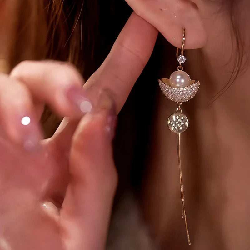 Close-up detail of the sparkling zircons and plating on the Gold Ingot Earrings