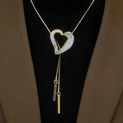 14K Gold-Plated Diamond Heart Pearl Sweater Necklace - beautiful Pearl Sweater Necklace