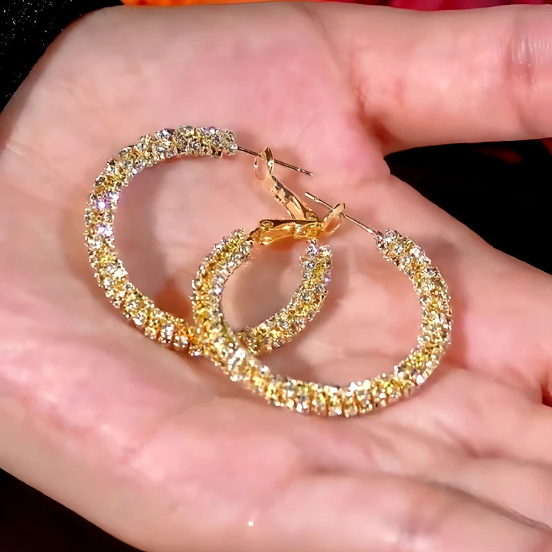 Angled view of the 14K Gold-Plated Diamond Hoop Earrings