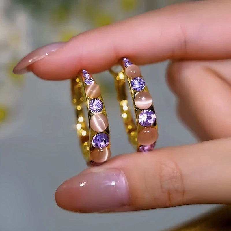 Angled view of the 14K Gold-Plated Diamond Hoop Earrings