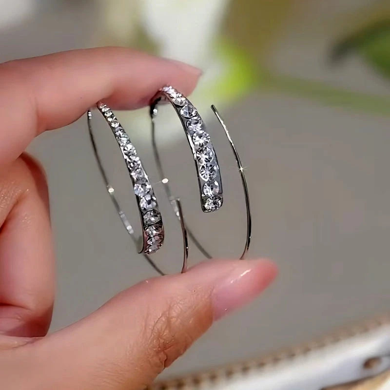 Angled view of the 14K Gold-Plated Diamond Hoop Earrings