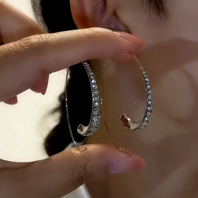 14K Gold-Plated Diamond Hoop Earrings - elegant Silver Diamond Hoops