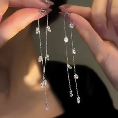 14K Gold-Plated Diamond Long Tassel Earrings - elegant Long Tassel Earrings