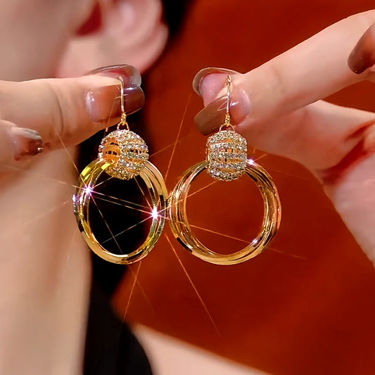 14K Gold-Plated Diamond Multi-Layer Hoop Earrings - elegant Multi-Layer Hoop Earrings