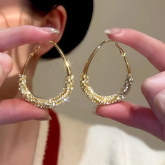 14K Gold-Plated Diamond Oval Hoop Earrings - elegant Oval Hoop Earrings