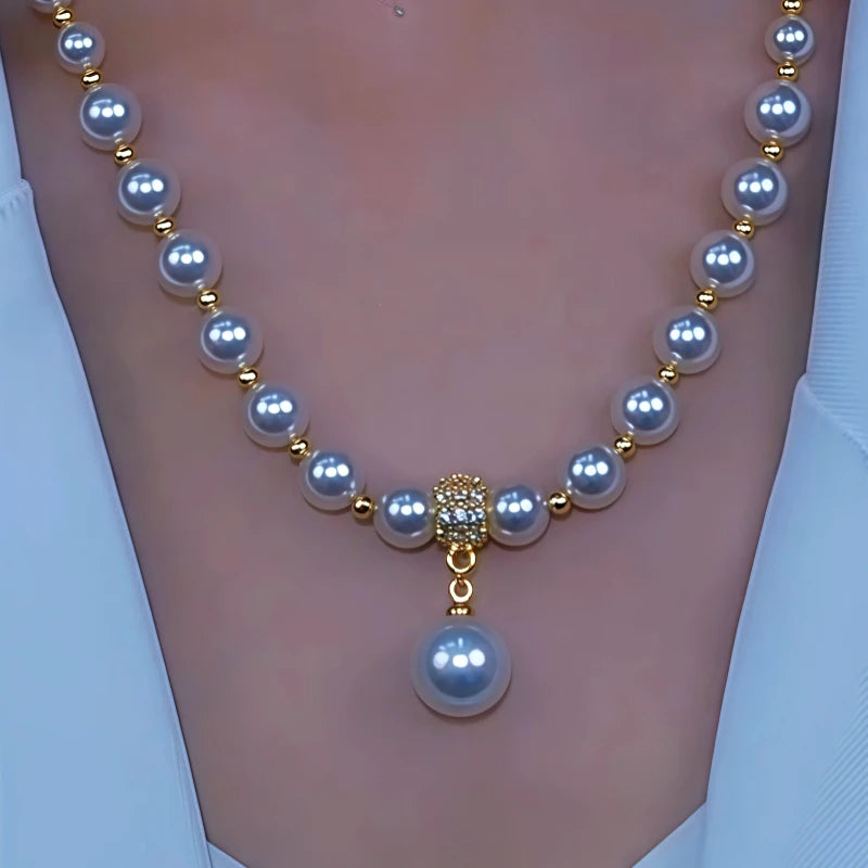 14K Gold-Plated Diamond Pearl Necklace - beautiful Brown Pearl Necklace