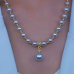 14K Gold-Plated Diamond Pearl Necklace - beautiful Brown Pearl Necklace