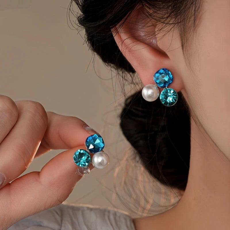 14K Gold-Plated Diamond Pearl Stud Earrings - elegant Pearl Stud Earrings