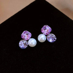 Close-up detail of the sparkling zircons and plating on the Pearl Stud Earrings