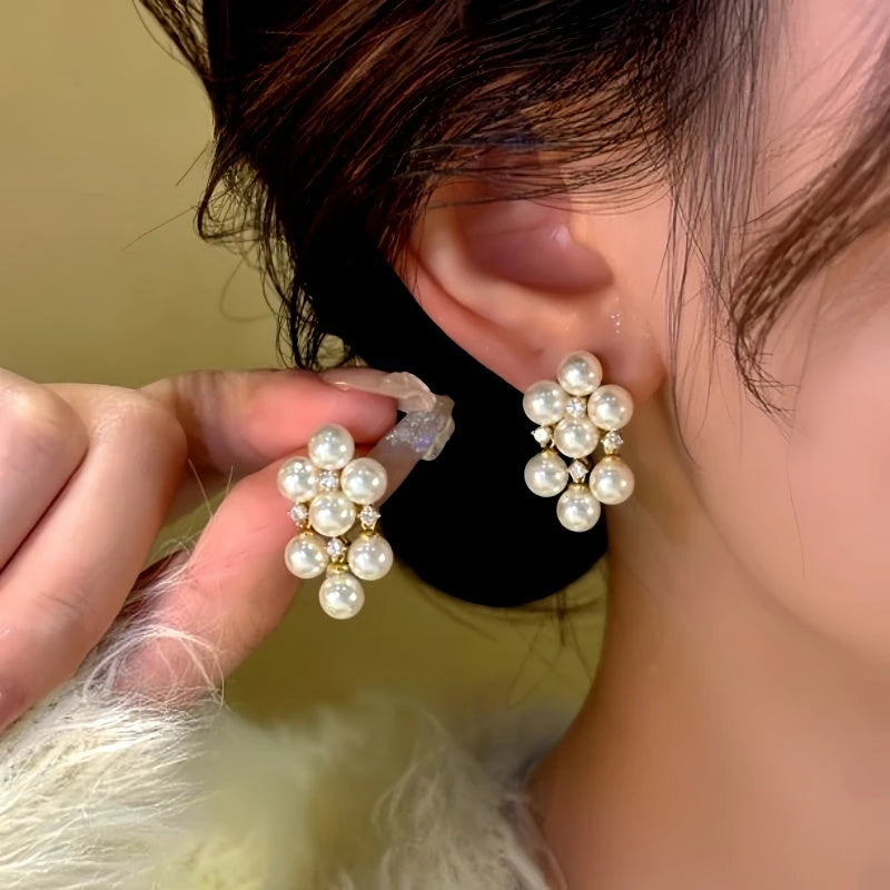 14K Gold-Plated Diamond Pearl Tassel Earrings - elegant White Tassel Earrings