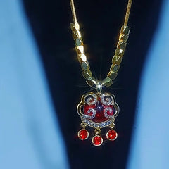 14K Gold-Plated Diamond Ruyi Lock Necklace worn to showcase its length and pendant detail