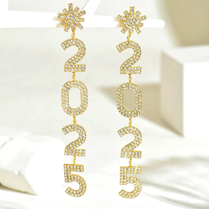 Angled view of the 14K Gold-Plated Diamond Snowflake 2025 Digital Earrings