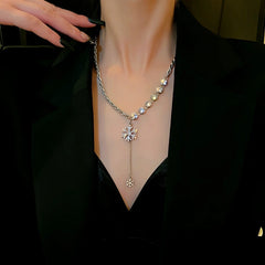 14K Gold-Plated Christmas Diamond Snowflake Necklaces worn to showcase its length and pendant detail