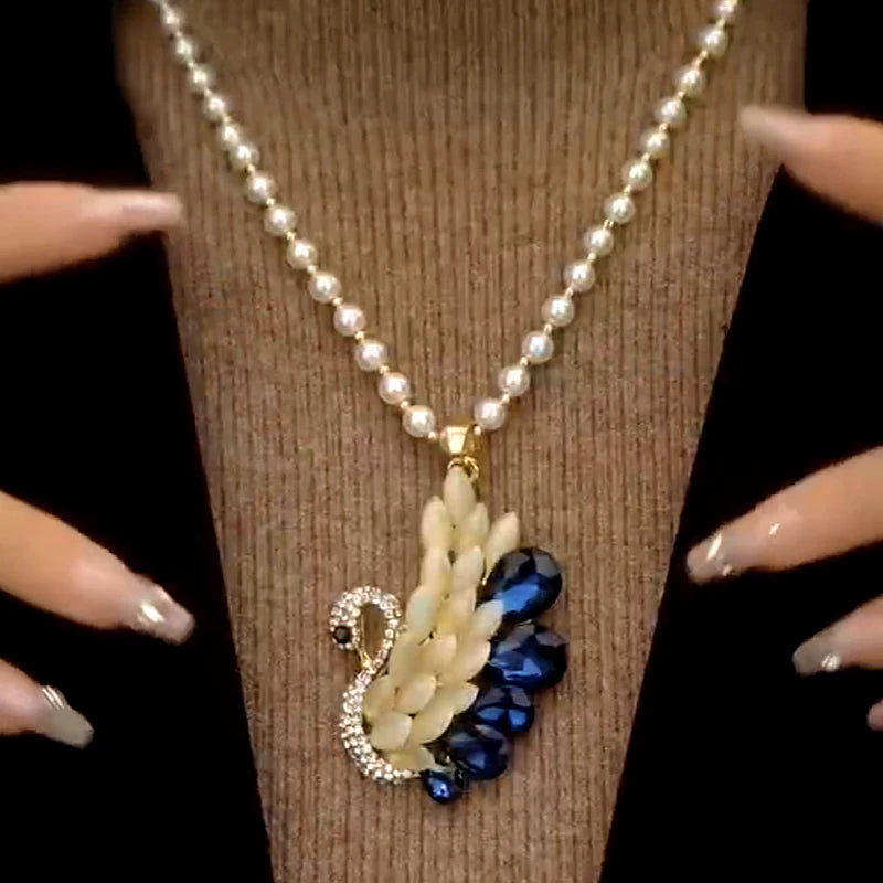 14K Gold-Plated Diamond Swan Crystal Necklace - beautiful Swan Necklace