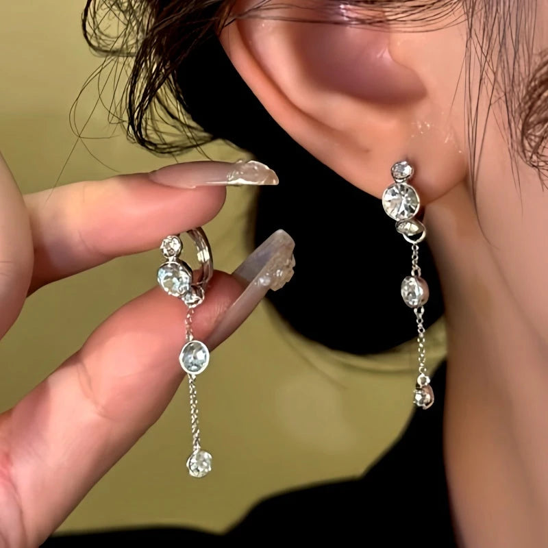 14K Gold-Plated Diamond Tassel Earrings - elegant Silver Tassel Earrings