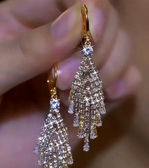 14K Gold-Plated Diamond Tassel Earrings - elegant Gold Tassel Earrings