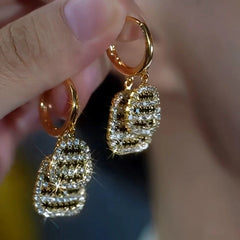 14K Gold-Plated Double-Layer Black And White Diamond Earrings - elegant Double-Layer Earrings