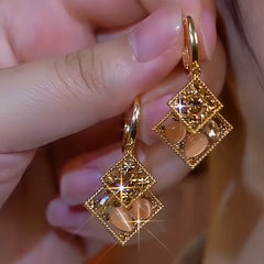 14K Gold-Plated Double-Layer Brown Diamond Earrings - elegant Brown Diamond Earrings