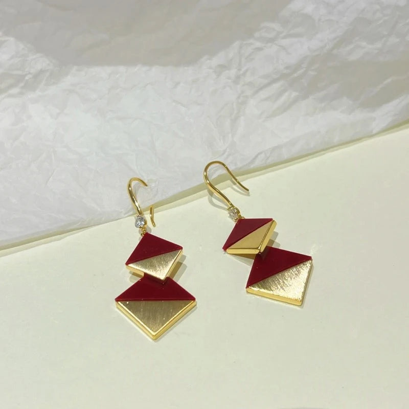 Angled view of the 14K Gold-Plated Double-Layer Diamond Ear Hook Earrings