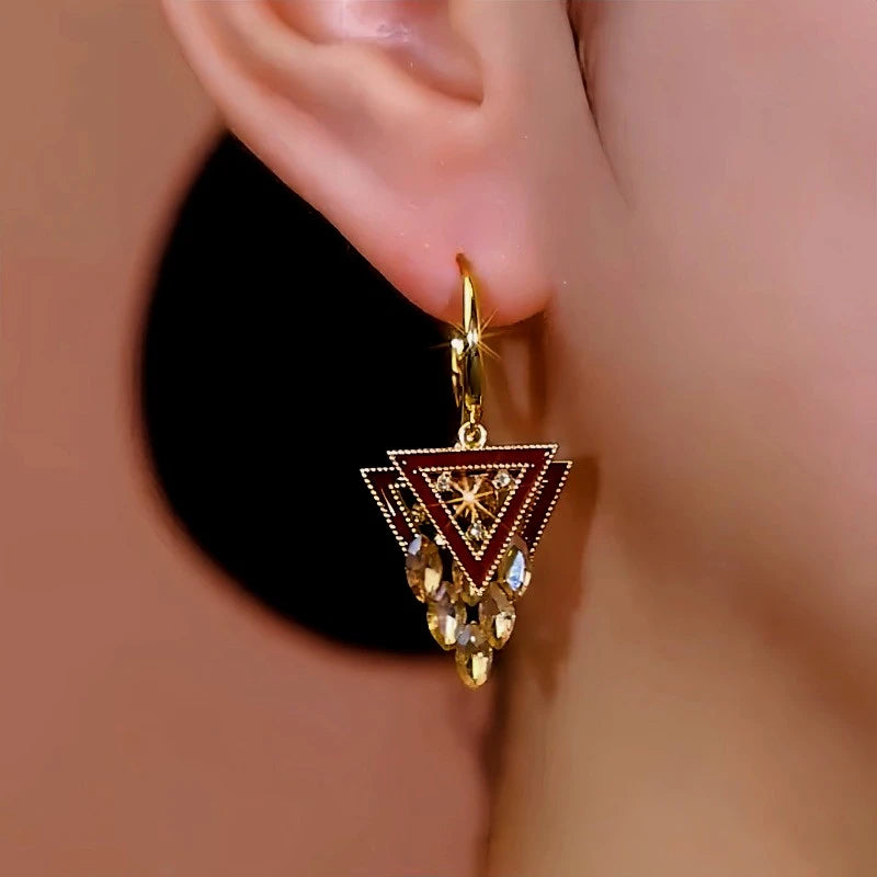 Close-up detail of the sparkling zircons and plating on the Double-Layer Earrings