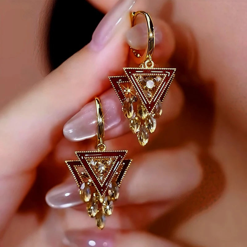 14K Gold-Plated Double-Layer Diamond Earrings - elegant Double-Layer Earrings