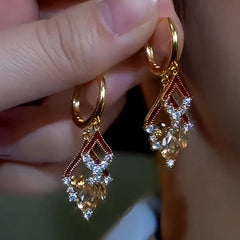 14K Gold-Plated Double-Layer Oil Drop Diamond And Crystal Tassel Earrings - elegant Crystal Tassel Earrings
