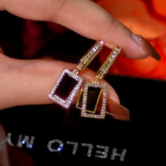 Angled view of the 14K Gold-Plated Double-Layer Rectangular Earrings