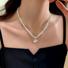 14K Gold-Plated Double-Layer Silver Heart Pendant Necklace - beautiful Silver Heart Necklace