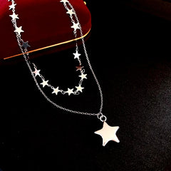 Detailed view of the 14K Gold-Plated Double-Layer Star Necklace chain and pendant
