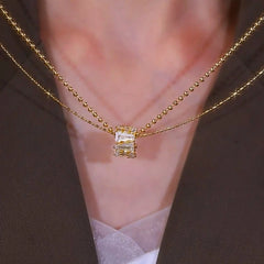 14K Gold-Plated Double-Layer Zircon RIng Pendant Necklace - beautiful Ring Pendant Necklace