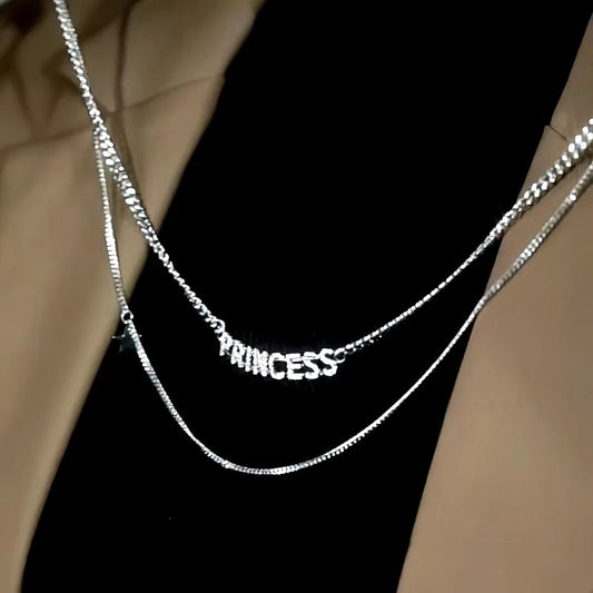 14K Gold-Plated Double-Layered Letter Necklace worn to showcase its length and pendant detail