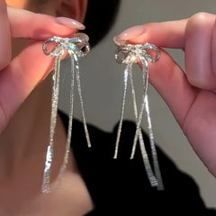 14K Gold-Plated Elegan Zircon Bow Tassel Earrings - elegant Bow Tassel Earrings